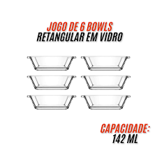 Jogo 6 Petisqueiras Quadrada Vidro Casual 90Ml Class Home