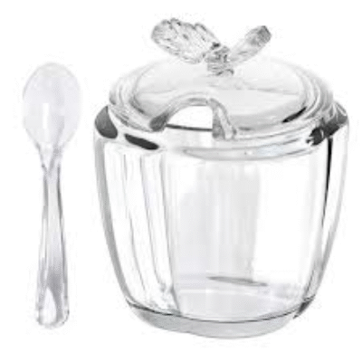 Açucareiro De Vidro Borboletas C/ Colher Wolff Transparente