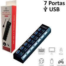 Hub Usb 7 Portas C/ Chave Seletora 2.0 High Speed Preto
