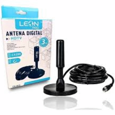 Antena Digital Hdtv Portátil Receptor Sinal 360° Black Top 3 mts – Leon pro