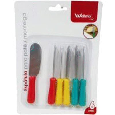 Kit 6 Espátulas Faca Manteiga Patê Geleia Faquinha Pequena Requeijão Aço Inox Polipropileno Colorido