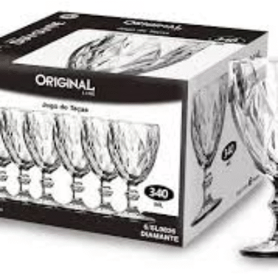 Jogo com 6 taças de vidro 340ml transparente Diamante