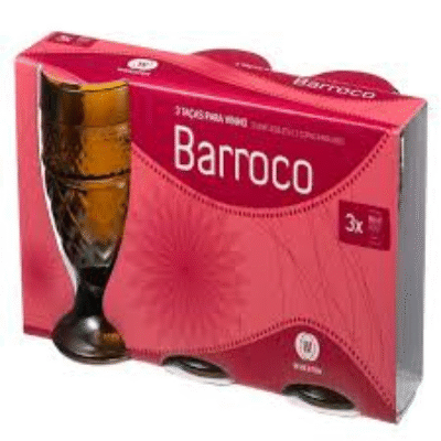 Taça Vinho Barroco Kit 3 190ml Ambar Mesa Cozinha Lanchonete