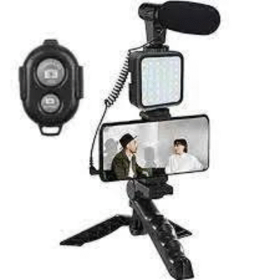 Kit Gravação 4 em 1 com Microfone, LED, Suporte Celular – LELONG