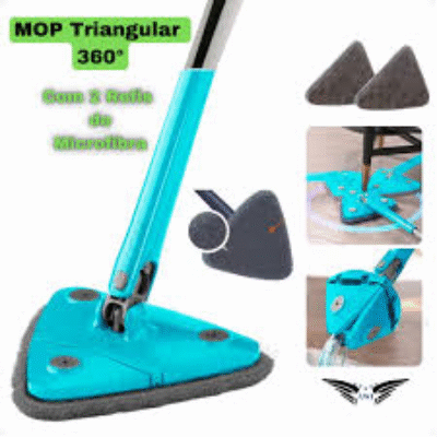 MOP Esfregão Triangular 360° Giratório Refil Microfibra Multiuso Para Diversos Tipos de Pisos