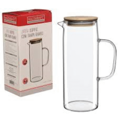 Jarra de Vidro Borosilicato 1,2L Doppio com Tampa da Bambu