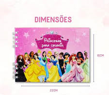 Caderno Princesas Infantil 50 Folhas Desenhos Pintar Capa Dura - MAX TOP