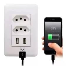 Tomada Dupla USB Embutir Bivolt -10A 2 Saídas USB Branco - MM-UNT-302