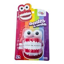 Brinquedo Dentadura Boca Divertida A Corda Dentes Olho Cor Vermelho