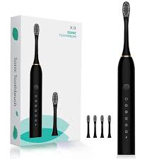 Escova de dentes elétrica sônica -MM-T158-1- à prova d'água MINI MEN-Escova ajustável com 6 modos Escova recarregável via USB com temporizador e 4 cabeças de reposição - Preto